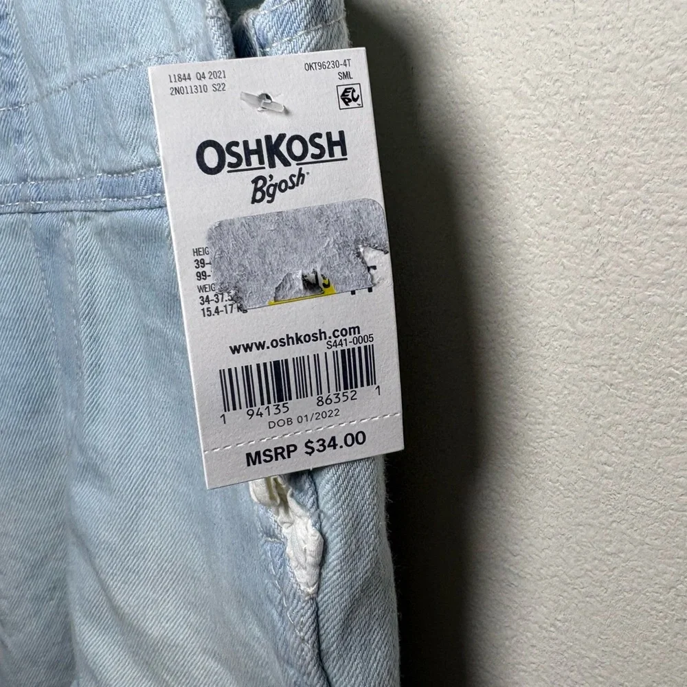 OshKosh B'gosh Light Blue Girls Short Overalls w/ White Detailing Size 4T
